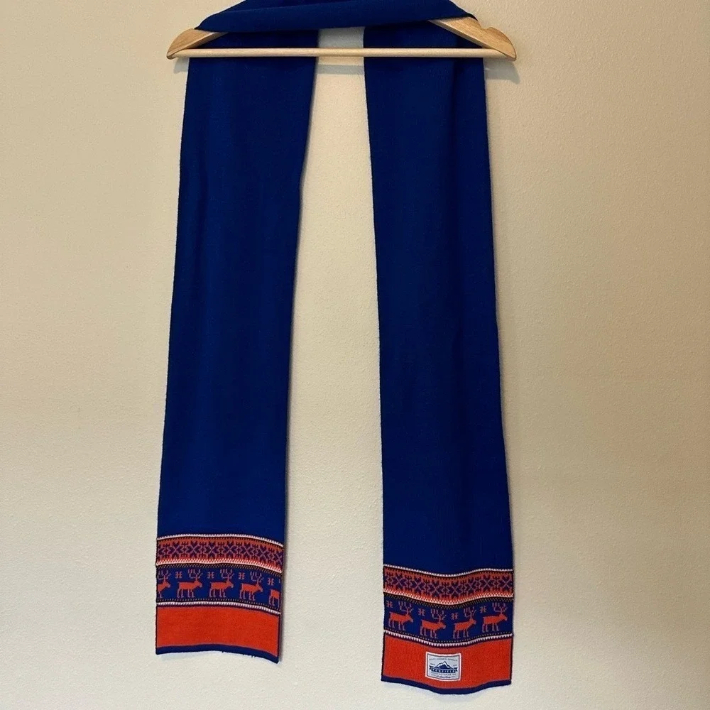PENFIELD Nordic Deer Design Knit Winter Scarf Logo Cobalt Blue Orange‎